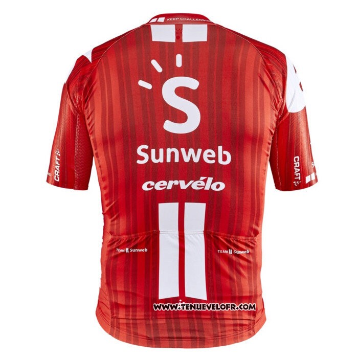 2020 Maillot Cyclisme Sunweb Rouge Manches Courtes et Cuissard